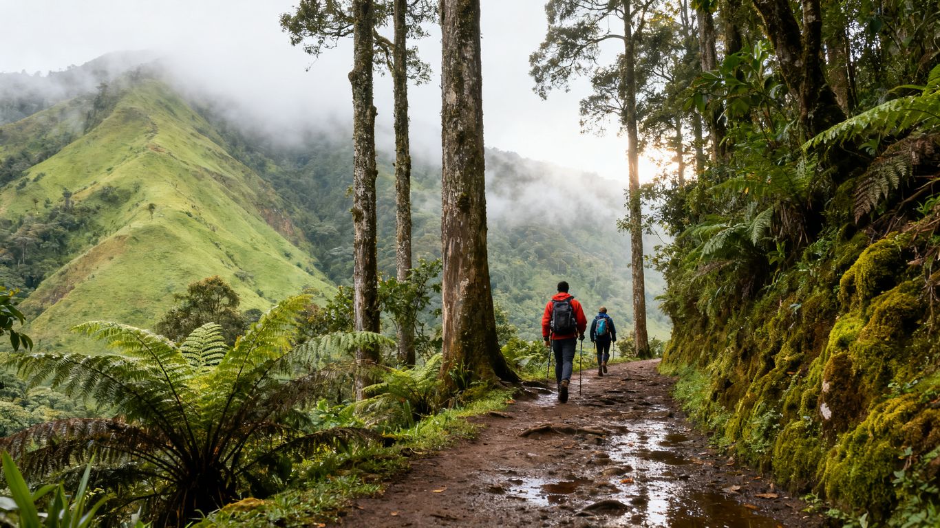 Forest trail and mountain views near Parque Arví