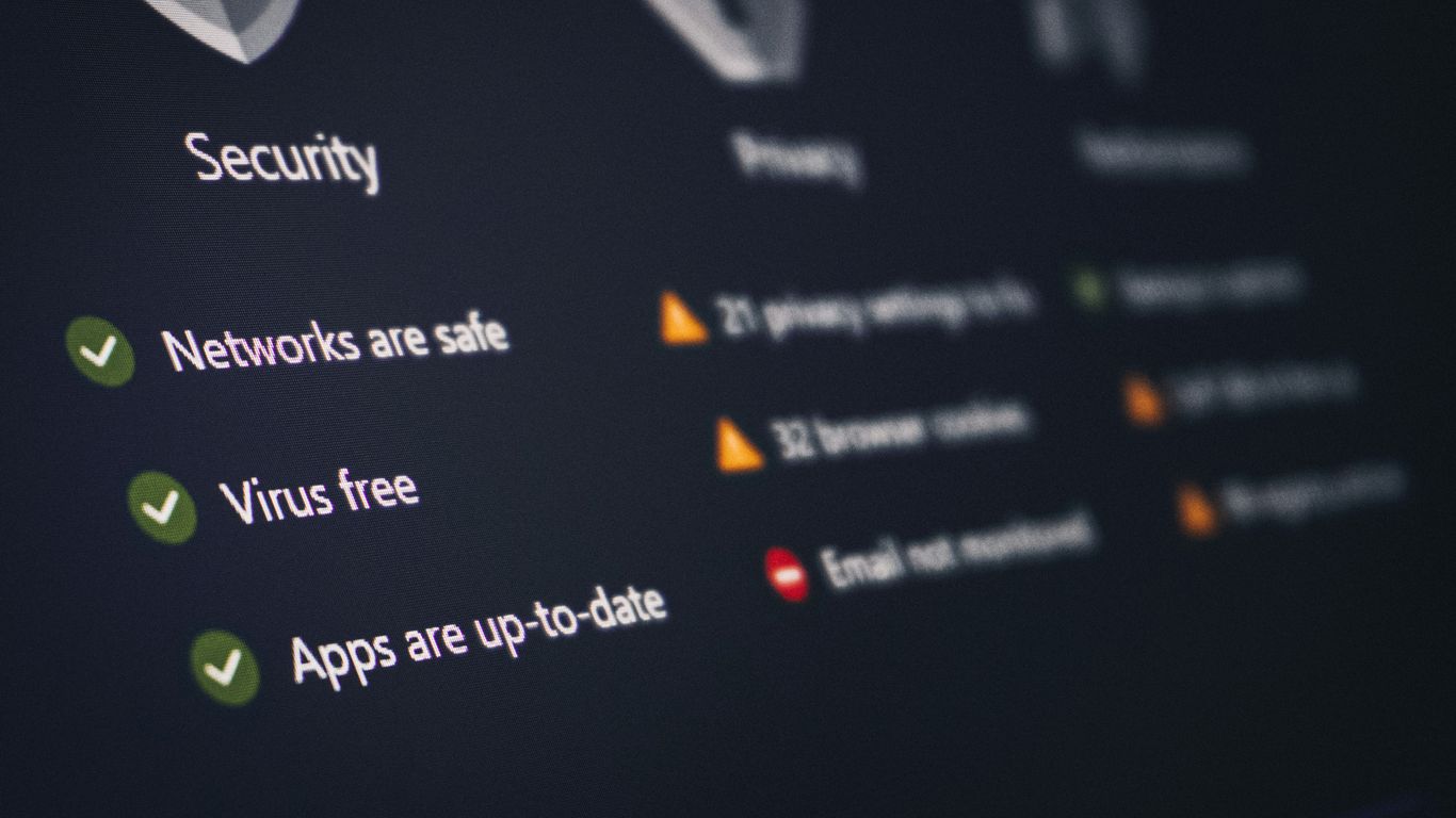 A security and privacy dashboard with its status.