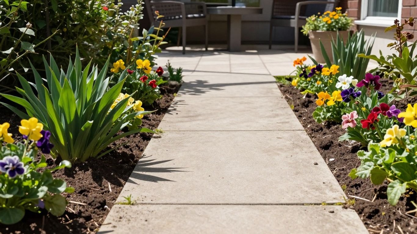 Gartenweg und Terrasse im Frühling frisch gereinigt