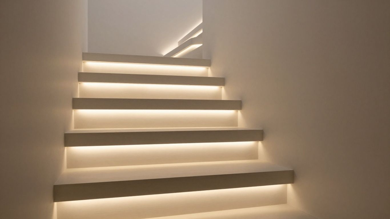 Modern stairs with integrated LED lighting.