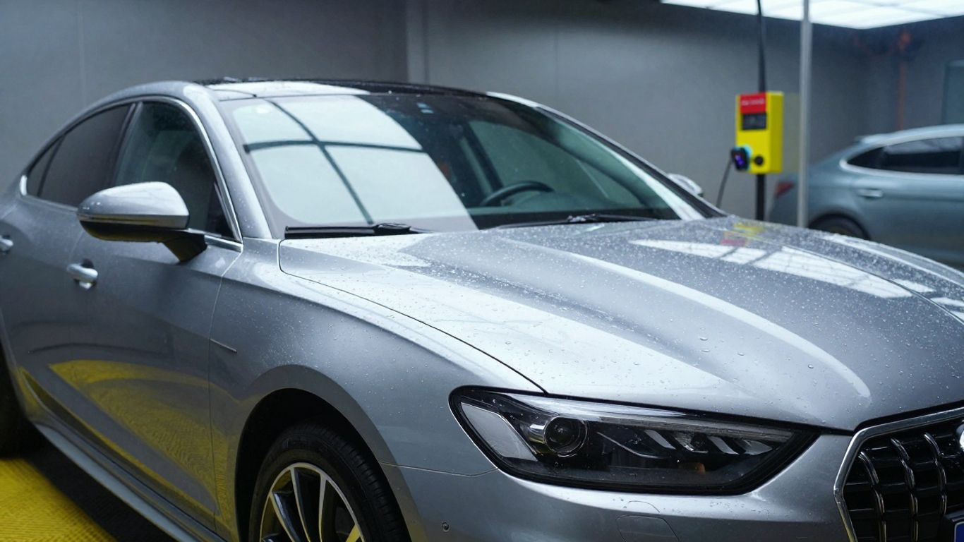 Sparkling clean car after a hand car wash.