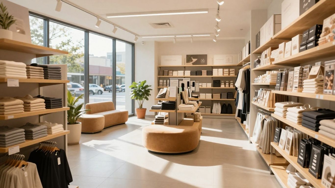 Modern retail store interior with natural light and efficient lighting.
