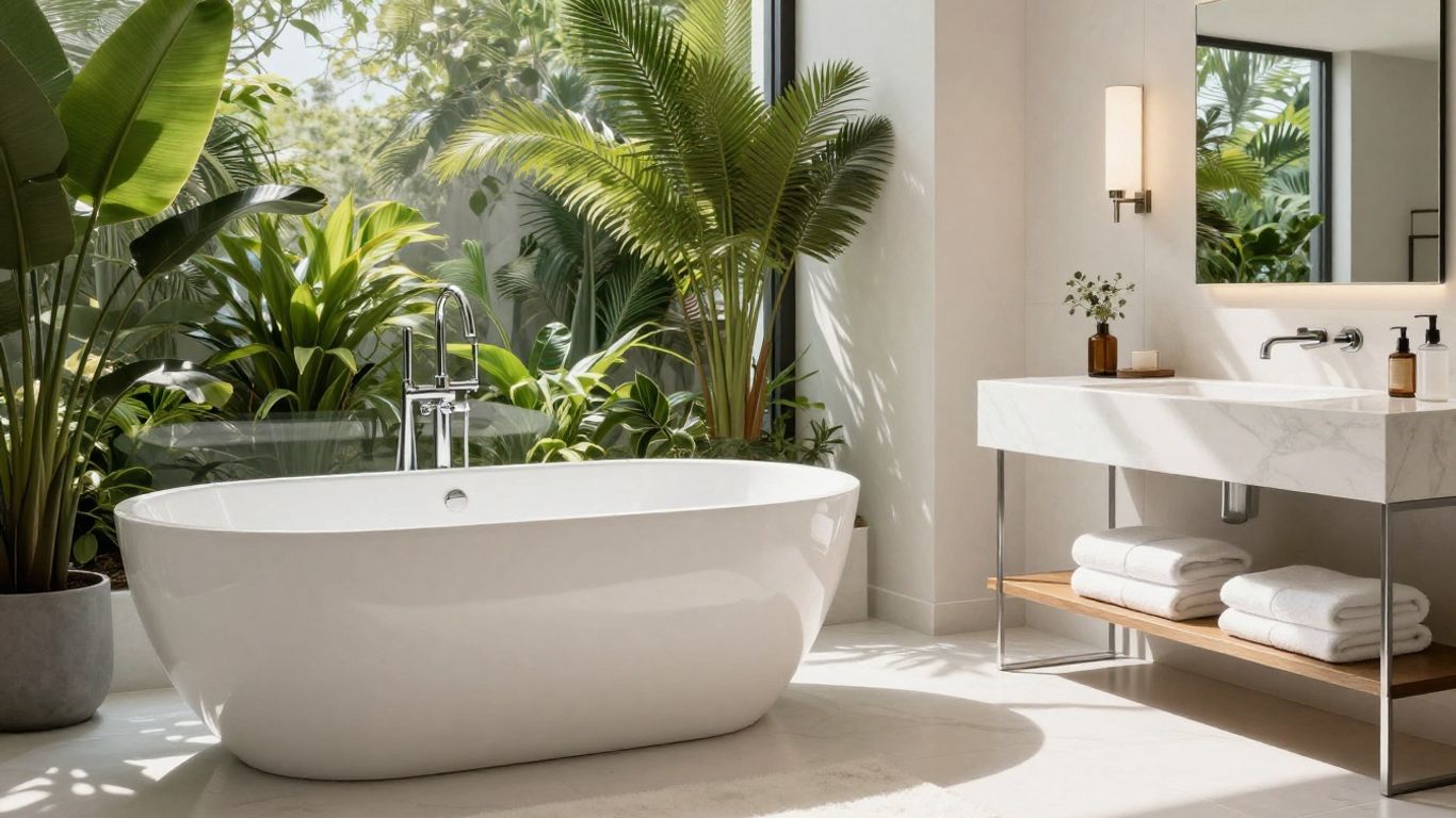 Ex display bathroom suite with tub and vanity.