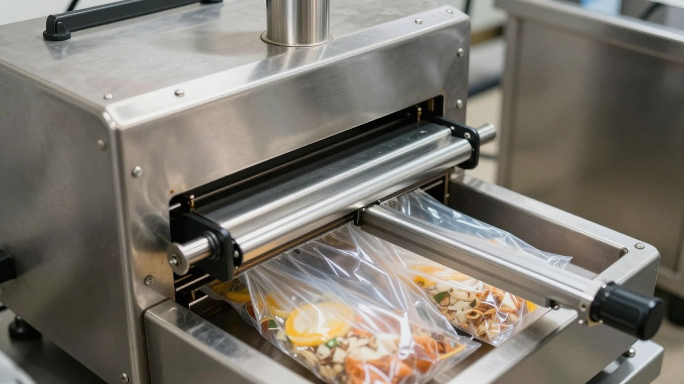 เครื่องซีลสูญญากาศอุตสาหกรรมกำลังทำงาน