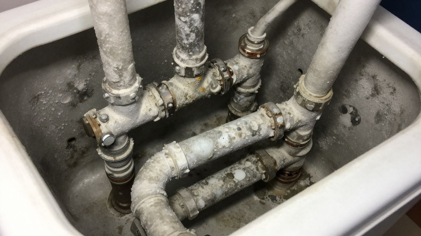 Chauffe-eau entartré avec dépôts de calcaire visibles.