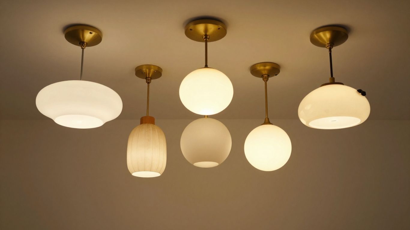 Various Dunelm ceiling light shades in different styles.