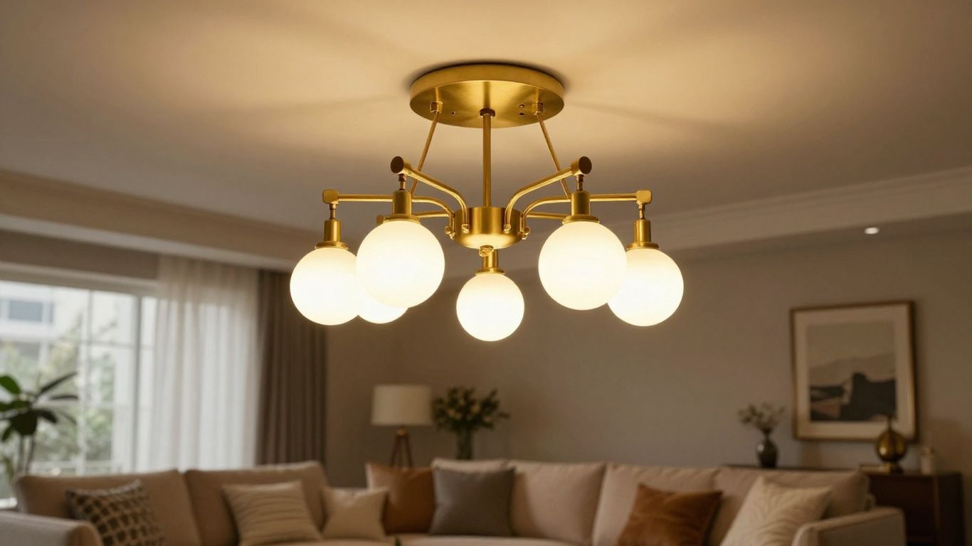 Elegant brass ceiling light fixture in a modern room.