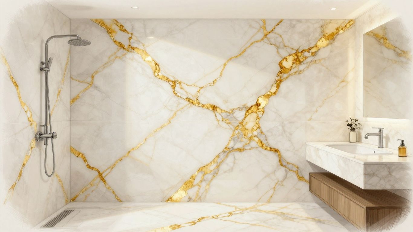 Calacatta Gold marble bathroom tile design sketch