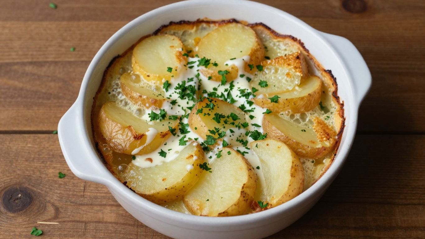 Biologische aardappelschotel met kruiden