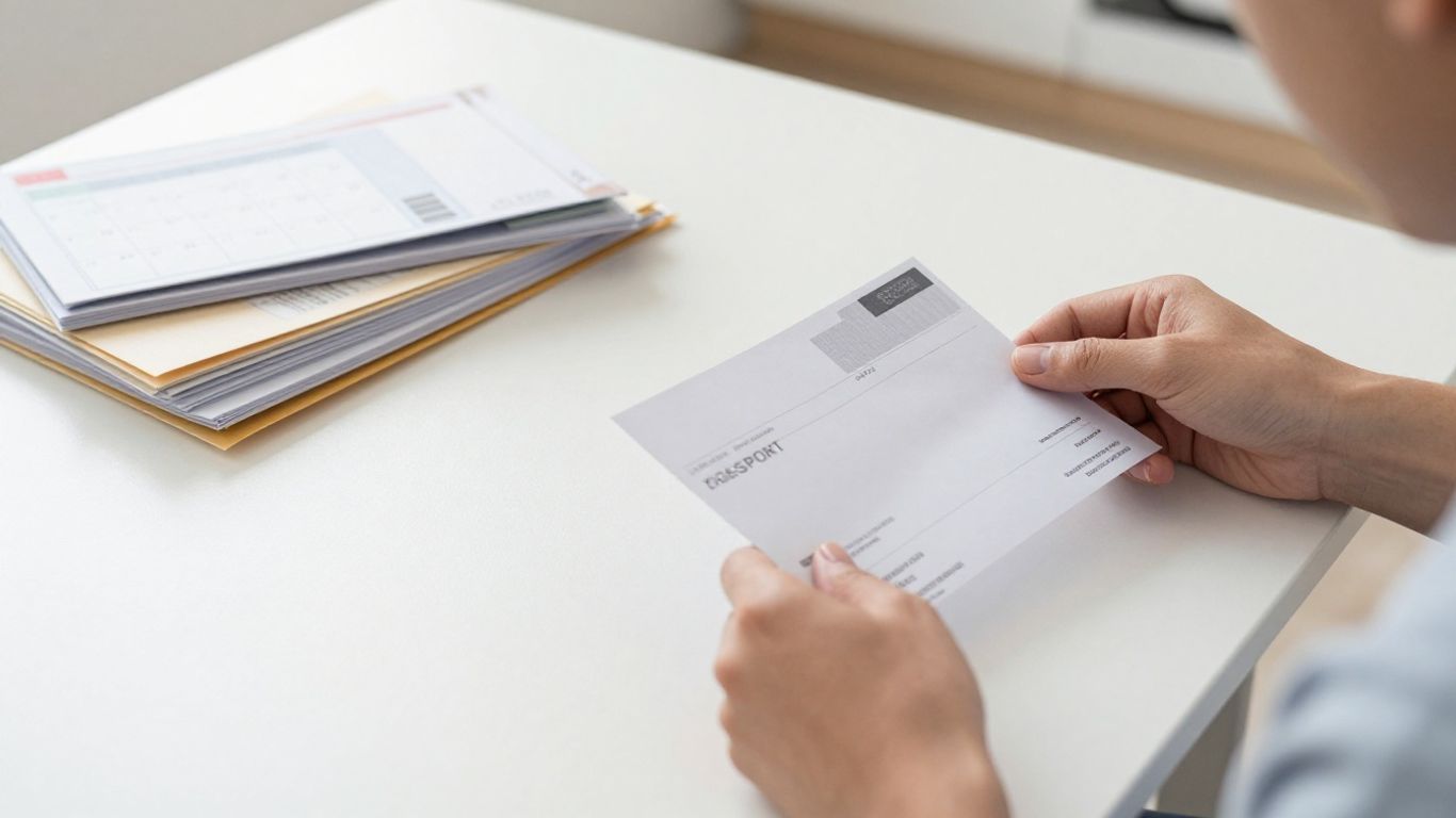 Persona revisando recibos migratorios y calendario