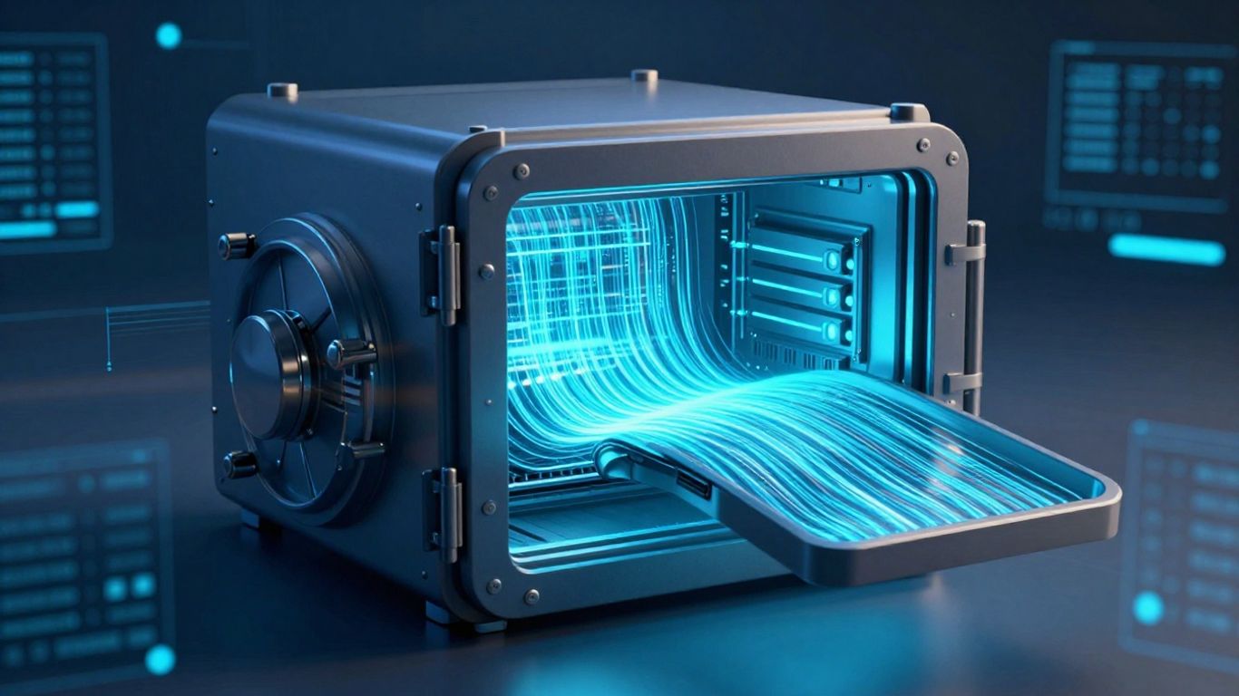 Secure data vault with protective shield and data streams.
