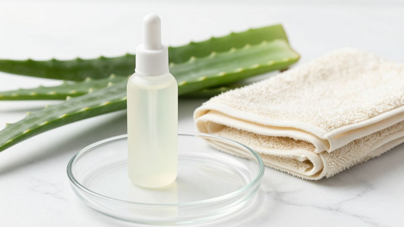 Clear lubricant bottle with aloe leaves