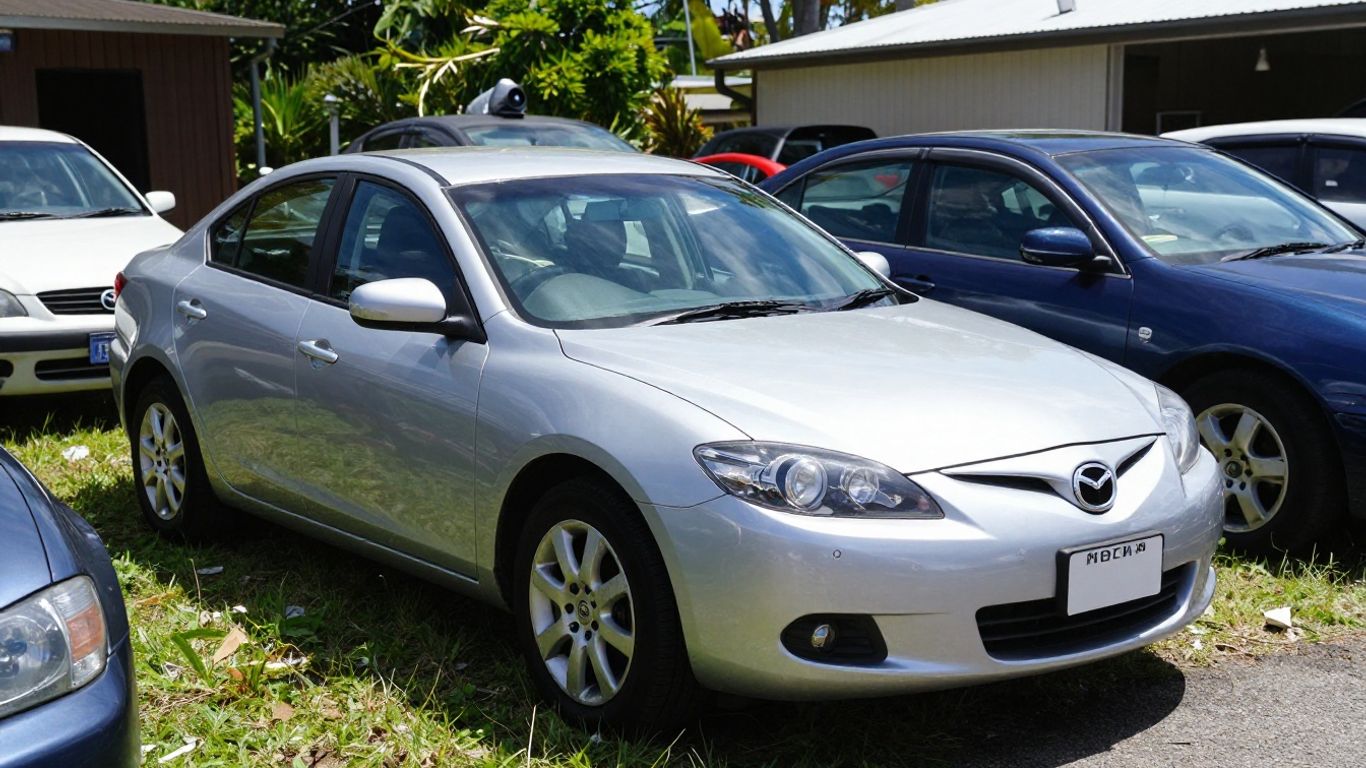 Mazda in salvage yard on sunny Gold Coast day