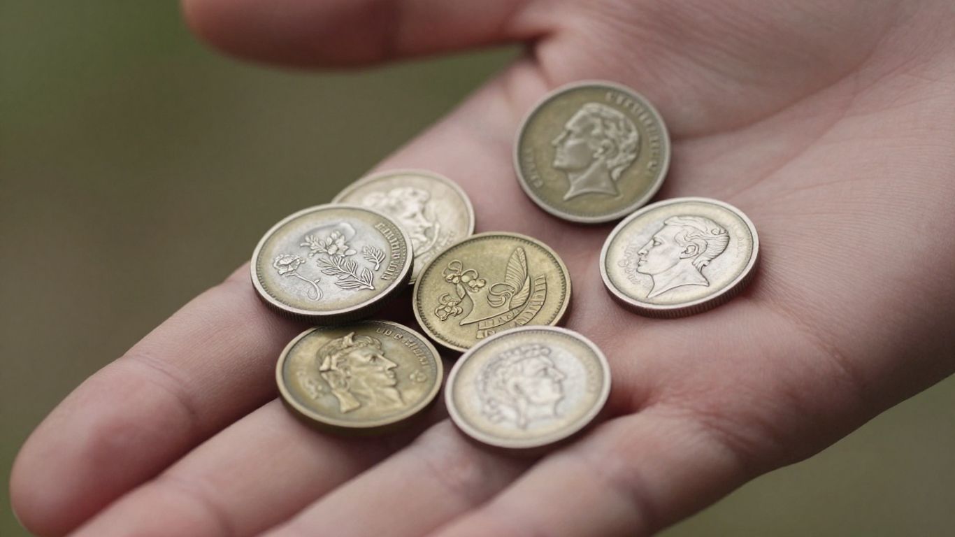 Hand holding various old coins