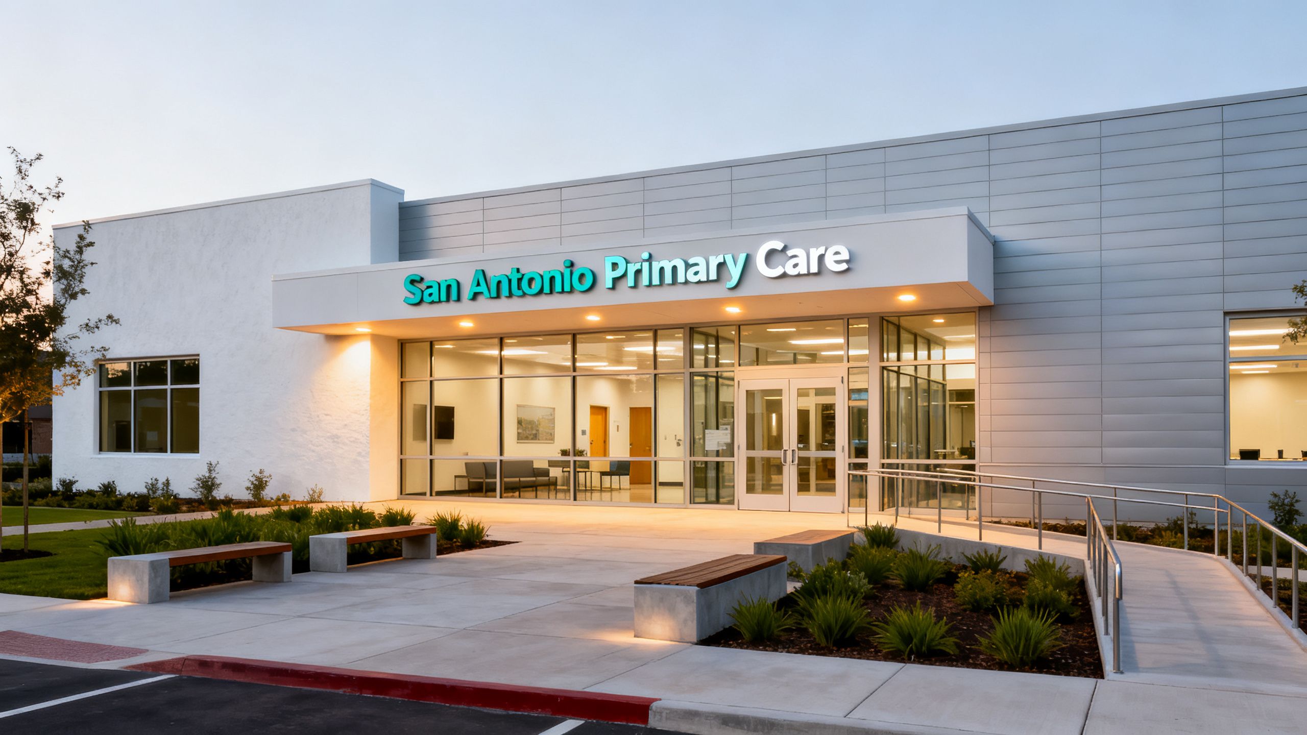 Welcoming exterior of the San Antonio clinic, reflecting a modern and accessible primary care environment