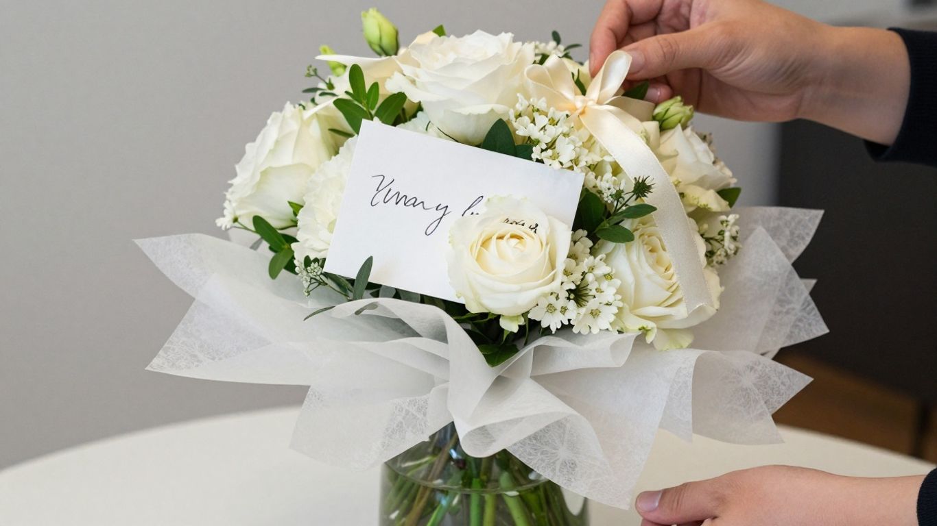 Hand-tied bouquet prepared for shipping