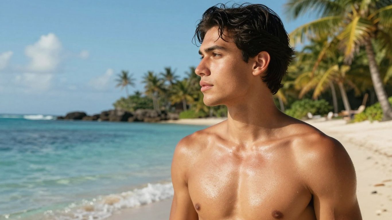 Person with a tan on a sunny beach.