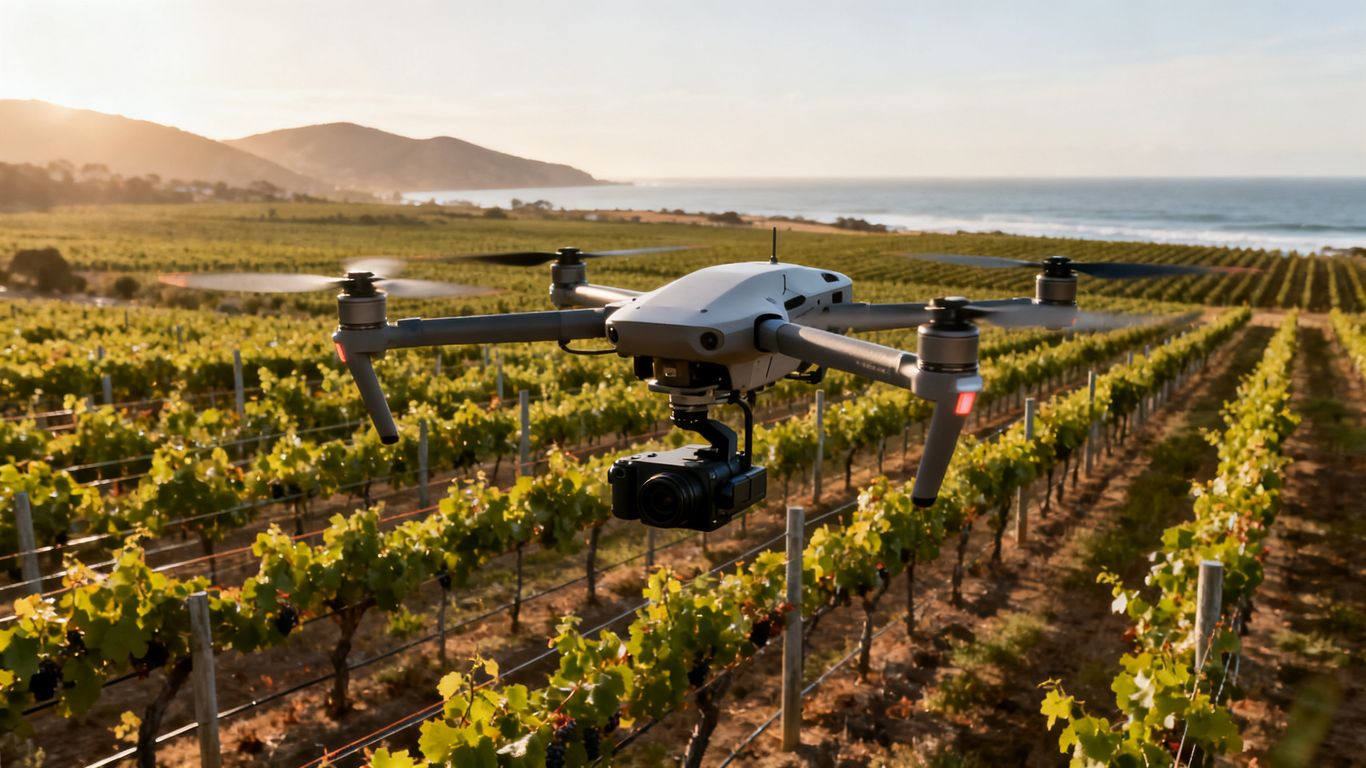 Drone surveying vineyard blocks with multispectral sensors