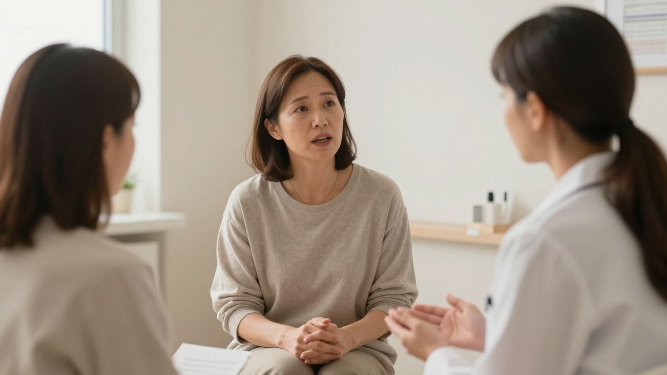 Mulher conversando com ginecologista em consulta