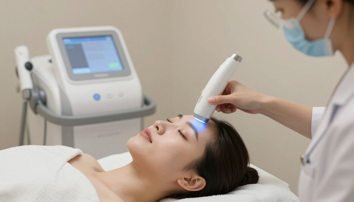 A close-up shot of a spa-like professional laser device in a calm and clean treatment room