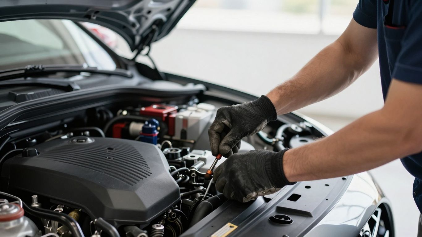 Mechanic inspecting engine bay
