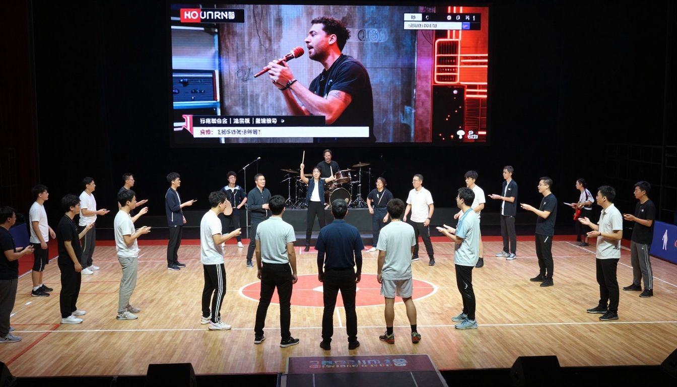 Ação intensa de chefes no jogo, com projéteis espalhados pela tela e personagens esquivando em meio a cenários musicais
