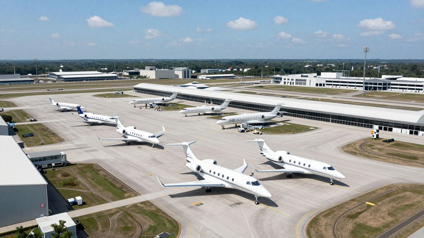 Sheltair Tampa FBO and MRO hub with private jets.