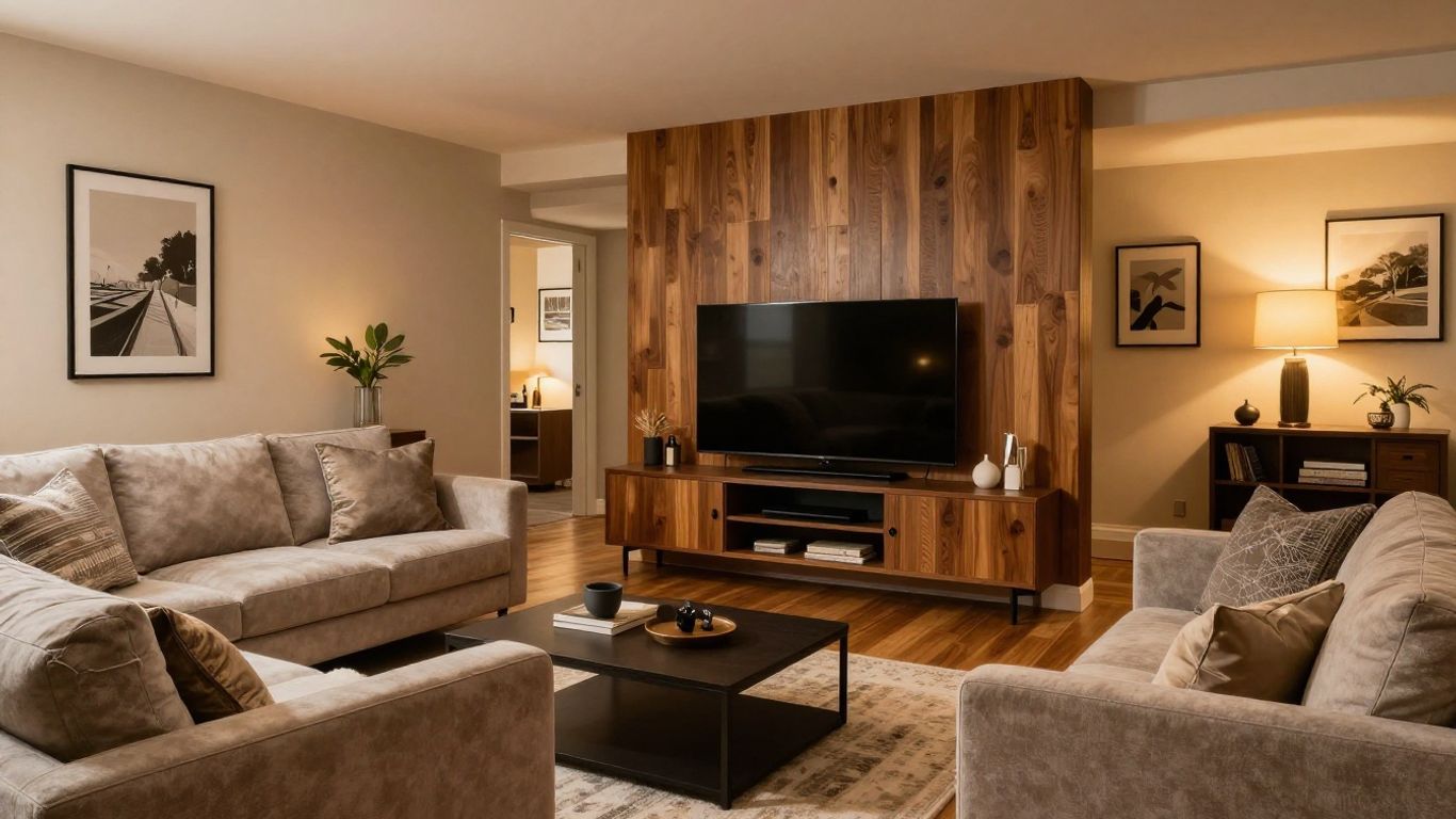 Remodeled basement living space in Dacula, Georgia.