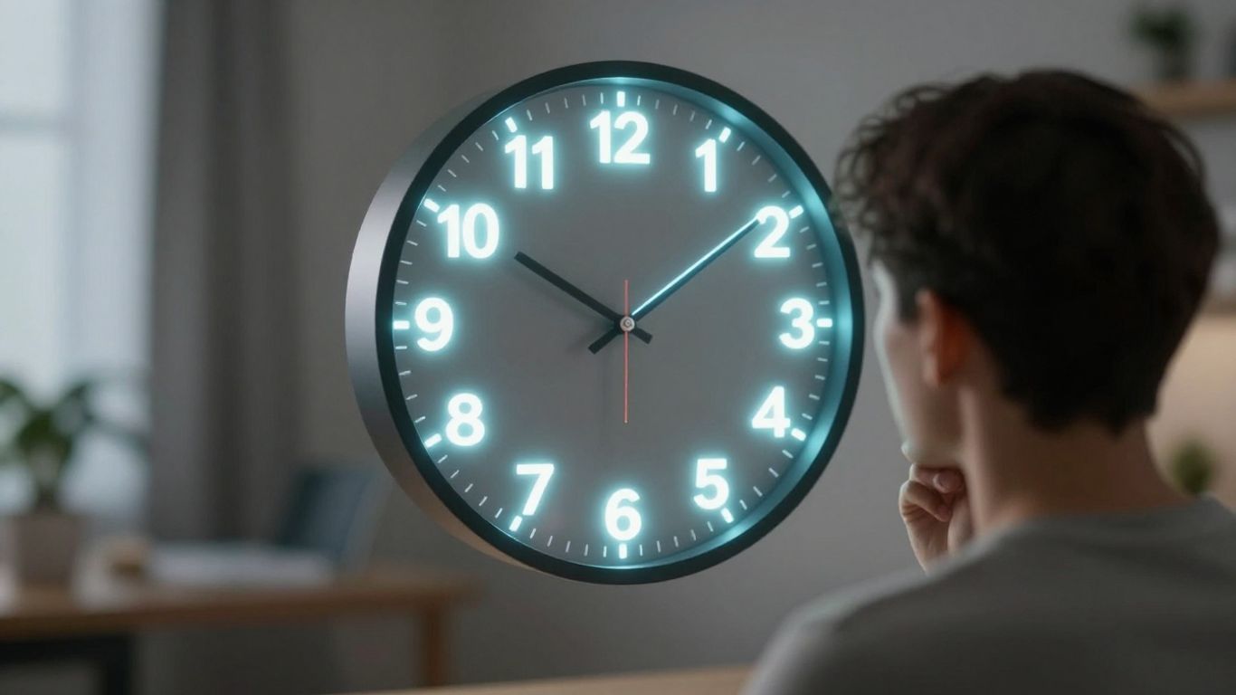 Person looking at a clock with glowing hours.