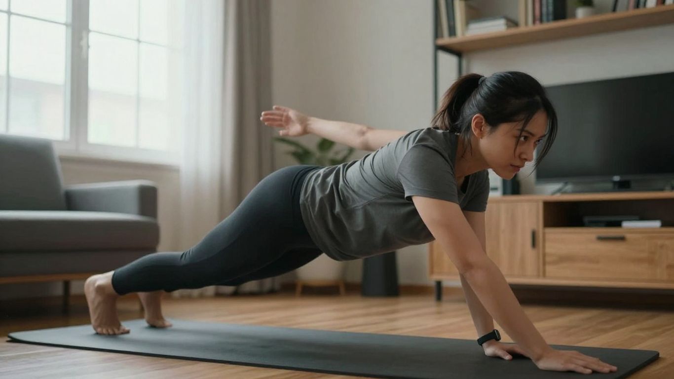 Person doing a quick workout at home.