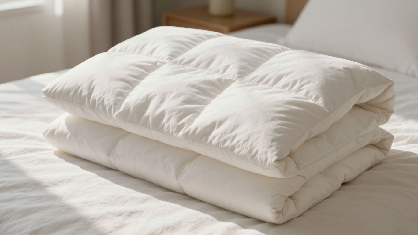 Quince Lightweight Premium Down Alternative Comforter on a bed.
