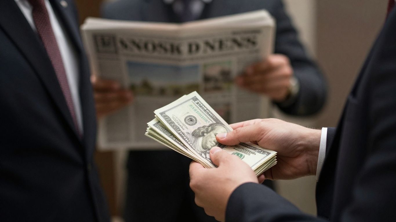 Money changing hands, suggesting a suppressed news story.