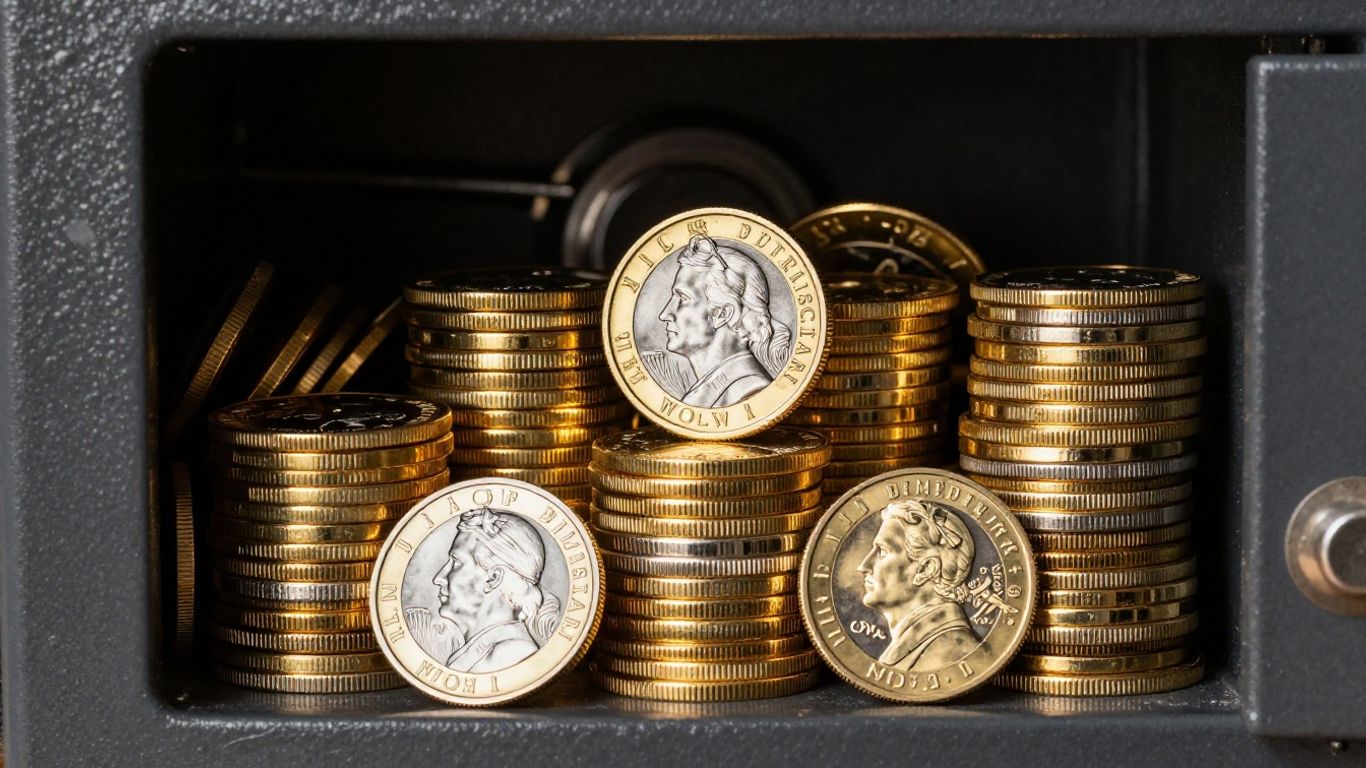 Gold and silver bullion coins stacked securely.