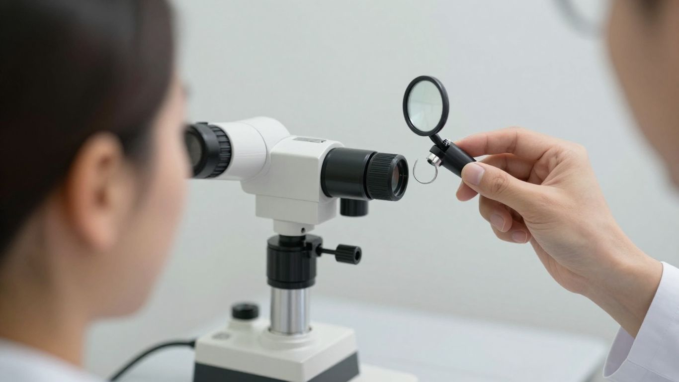 Médica examinando colo do útero com colposcópio.