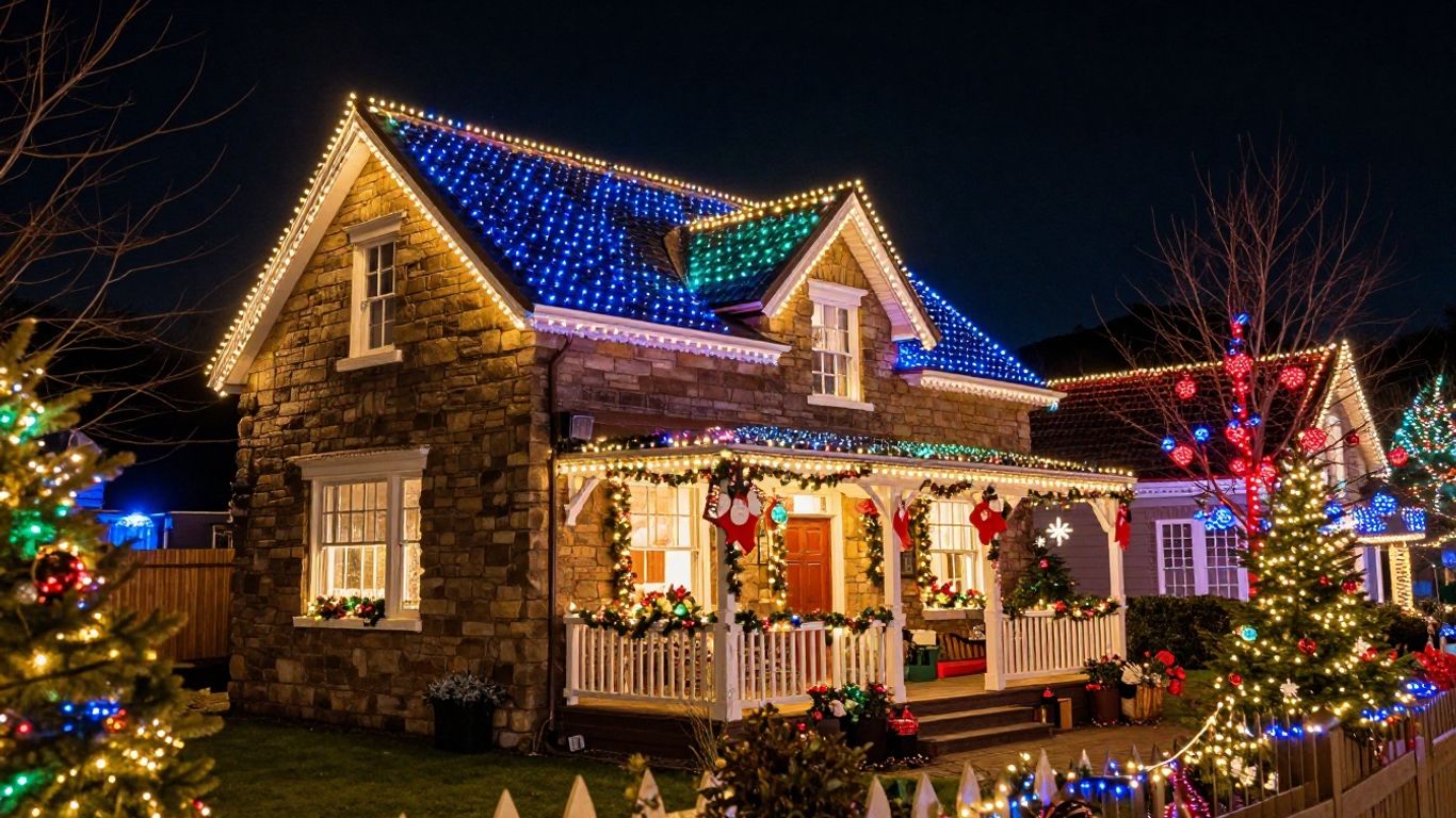 Christmas lights installation on a Swansea home.