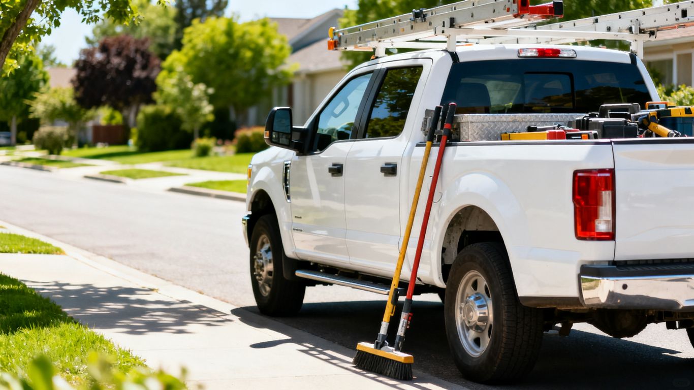 A clean work truck on a suburban street