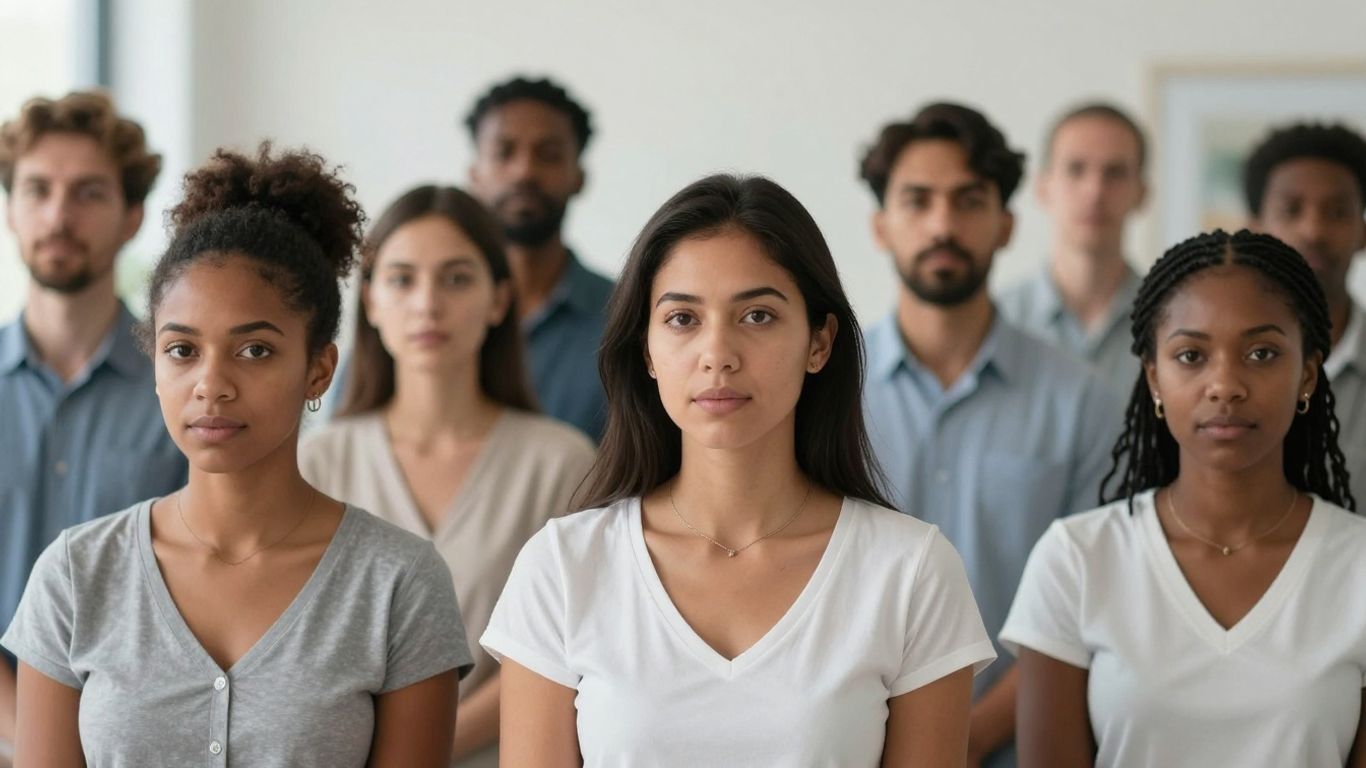 Diverse American patients in a dermatology clinic waiting room.