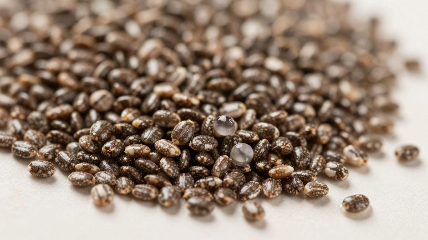 Chia seeds with a drop of water