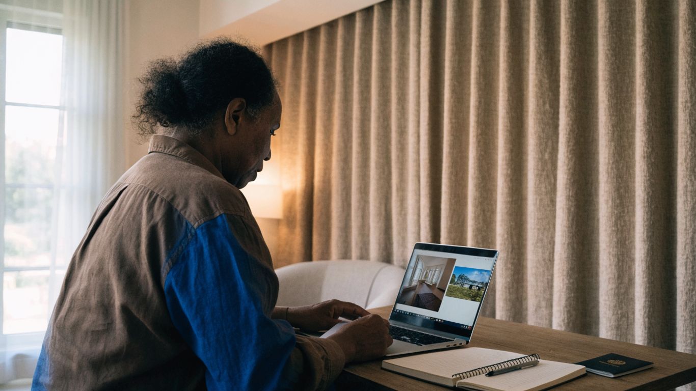 A traveller comparing hotel and holiday options on a laptop