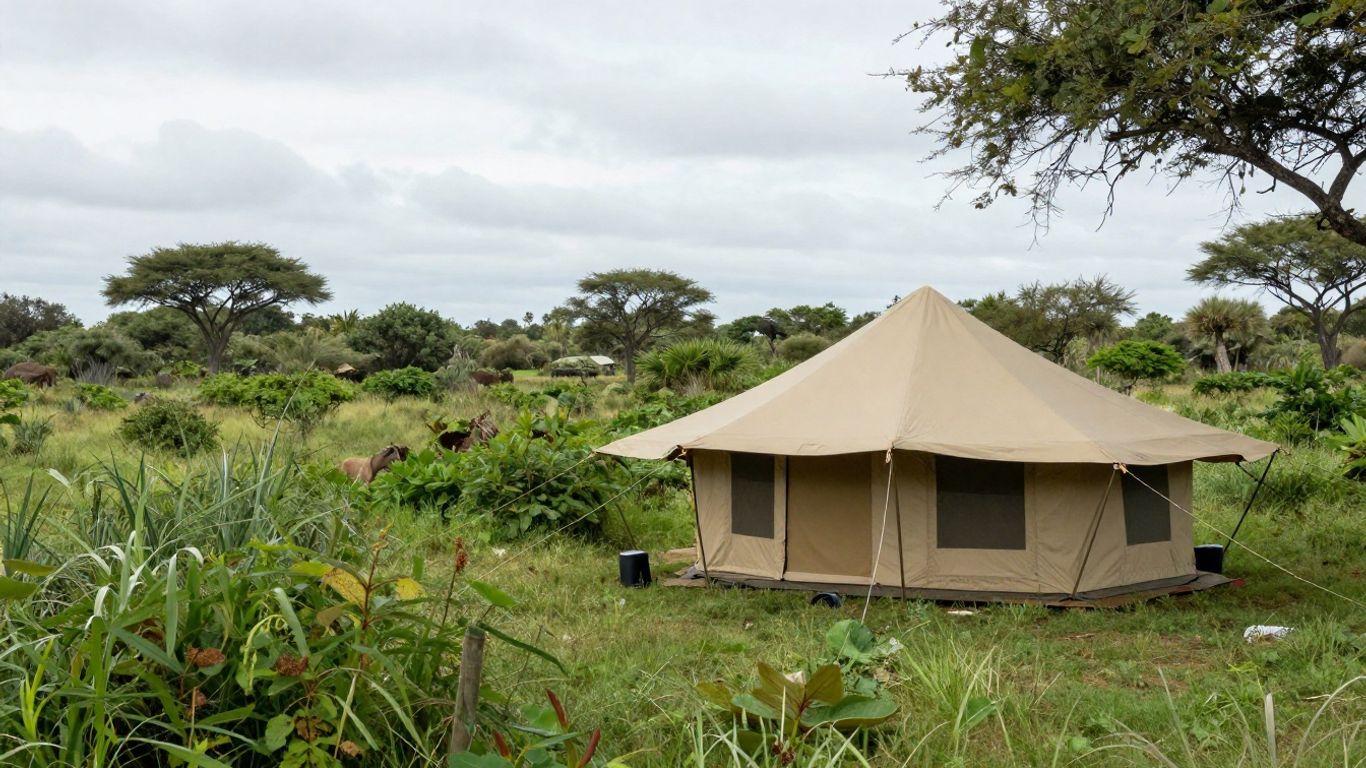 Eco-friendly glamping tent in the Camargue wilderness.