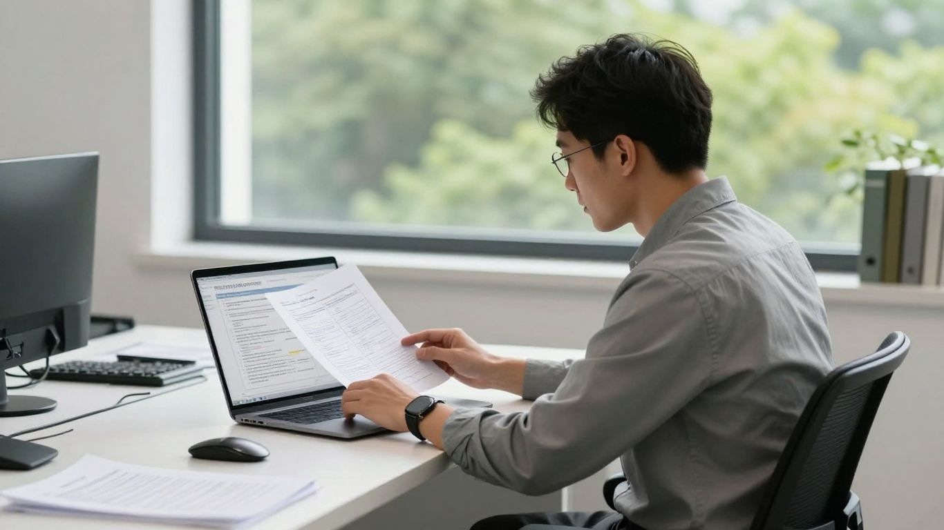 A professional assessing technical documentation
