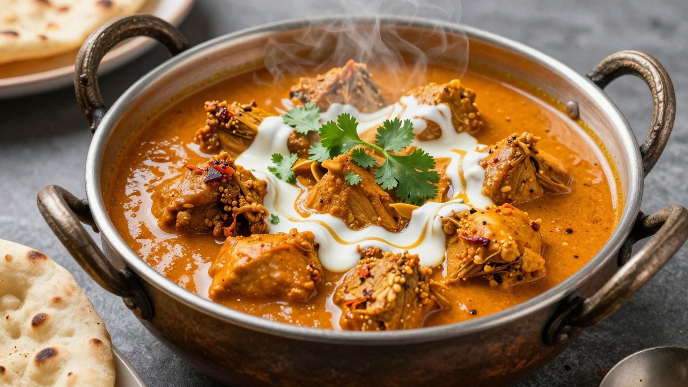 Authentic Punjabi chicken curry in a clay pot with naan.