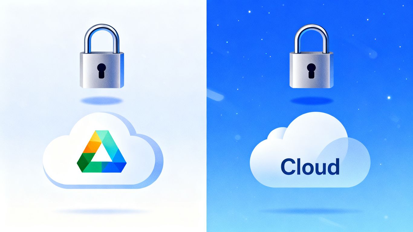 Padlocks over cloud icons for Google Drive and iCloud.