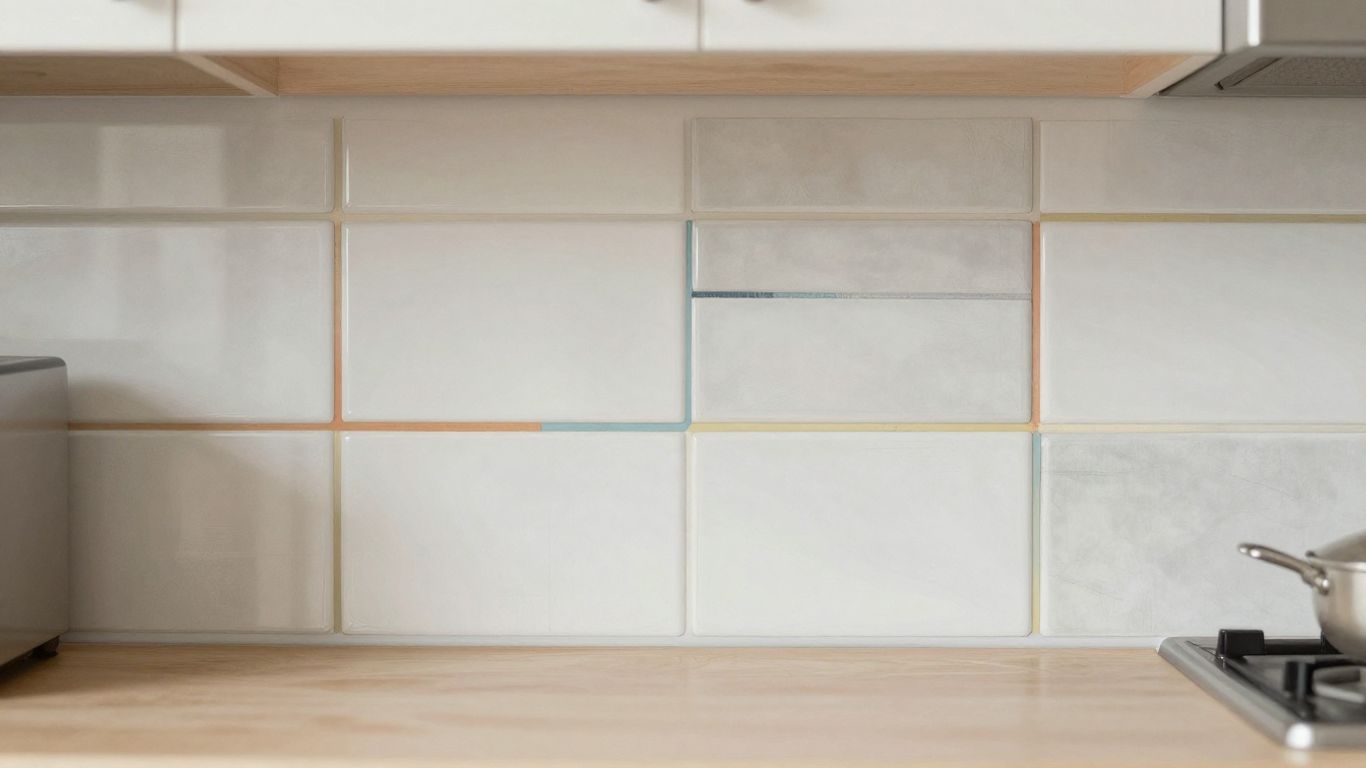 厨房后挡板搭配不同的瓷砖和灌浆组合。