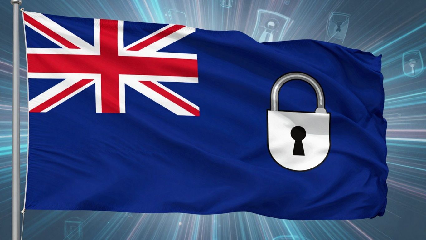 New Zealand flag with digital security elements.