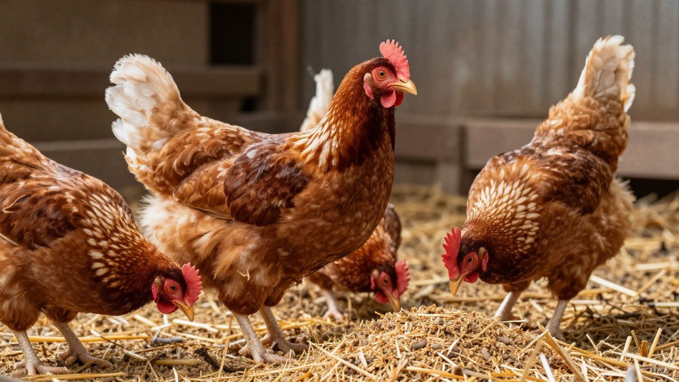 Zdjęcie kur niosek jedzących paszę