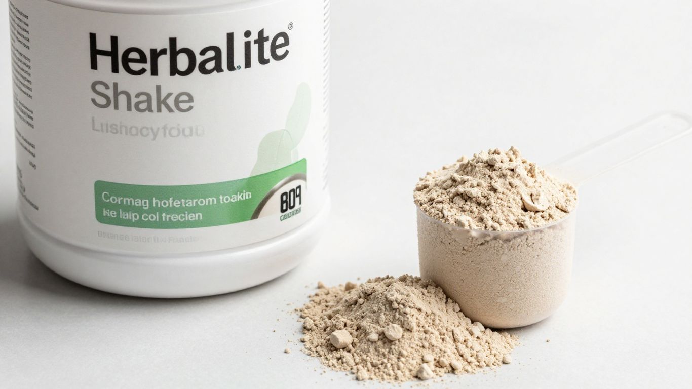 Herbalife shake container and protein powder scoop.