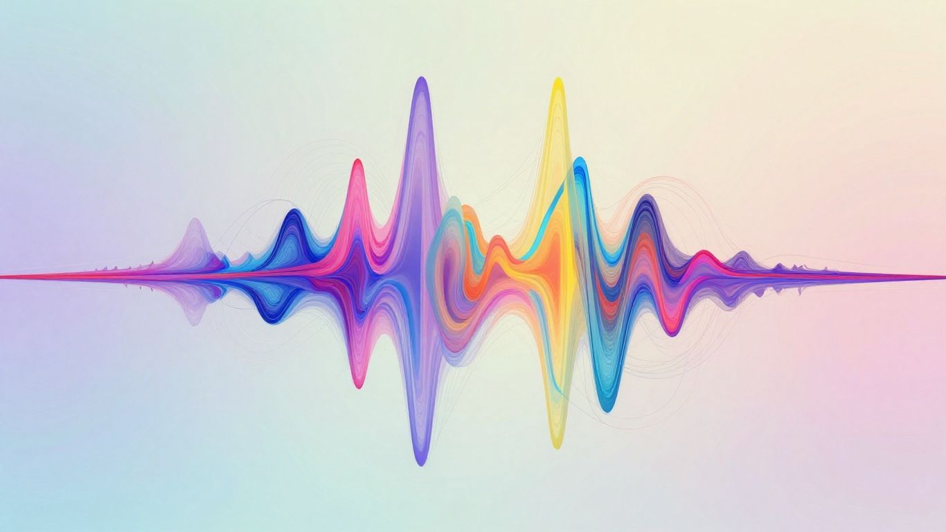 AI song maker interface creating colorful sound waves.