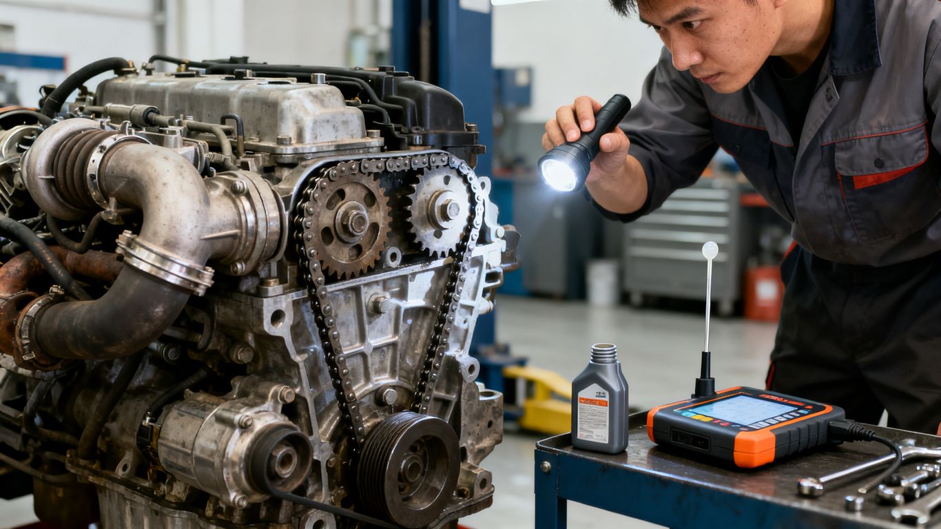TSI-Motor eines gebrauchten Autos bei der Prüfung