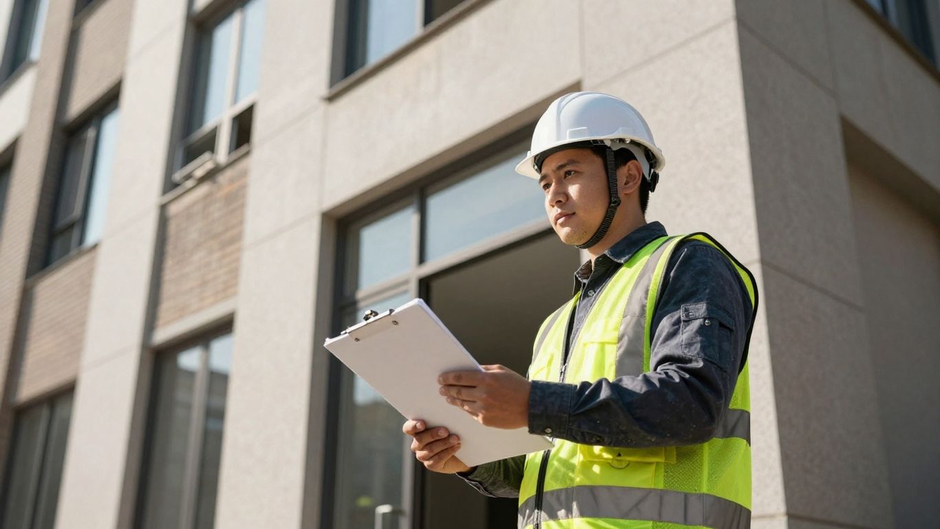 Professionnel effectuant un audit énergétique d'un bâtiment.
